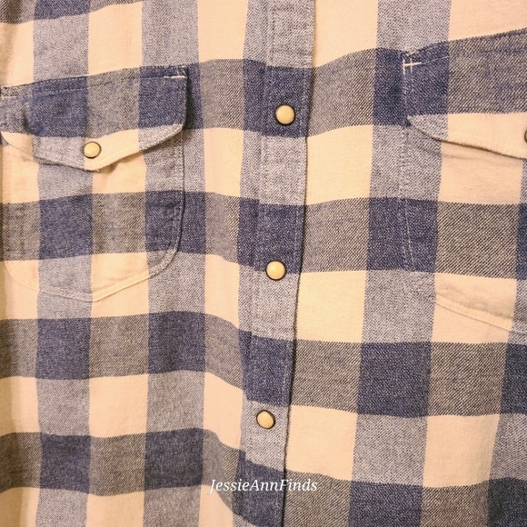Lucky Brand Blue White Plaid Pearl Snap Flannel Shirt Men's Size Large - Picture 5 of 10